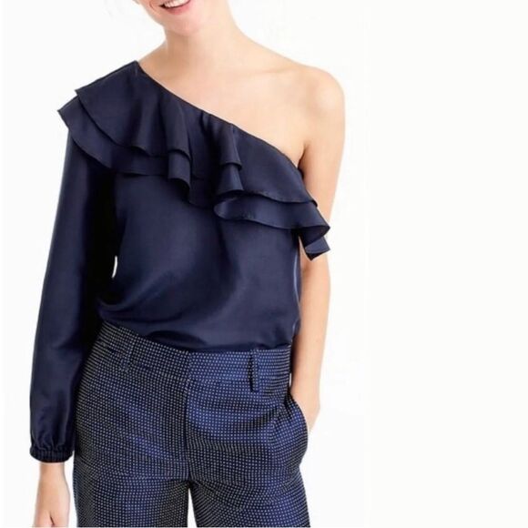 J. Crew Tops - J.Crew One Shoulder Ruffle Blouse Sz 8 Gently Loved
